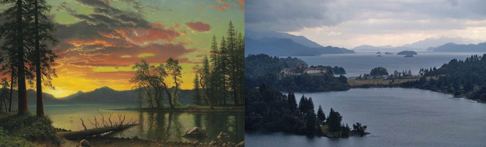 Left: TWILIGHT, LAKE TAHOEAlbert Bierstadtoil on canvasEstimate: $3,000,000–$5,000,000Right: SERENE WATERFRONT RETREATCharming six-hectare estate on Lago MorenoRio Negro, ArgentinaAsking price: POA