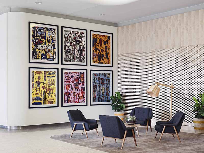 Figurative expressionist David Larwill’s playful paintings are featured in The Larwill Studio hotel in North Melbourne, Australia.