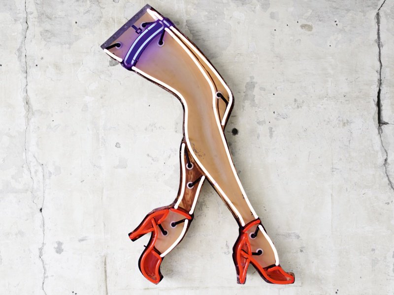 With their Pop Art sensibility, Sanders’s works—among them dollar symbols, swimming-pool signage, crowns, a cheeky mermaid, and Stilettos (pictured)—nod to kitsch America. Photograph: Matt Rainwaters