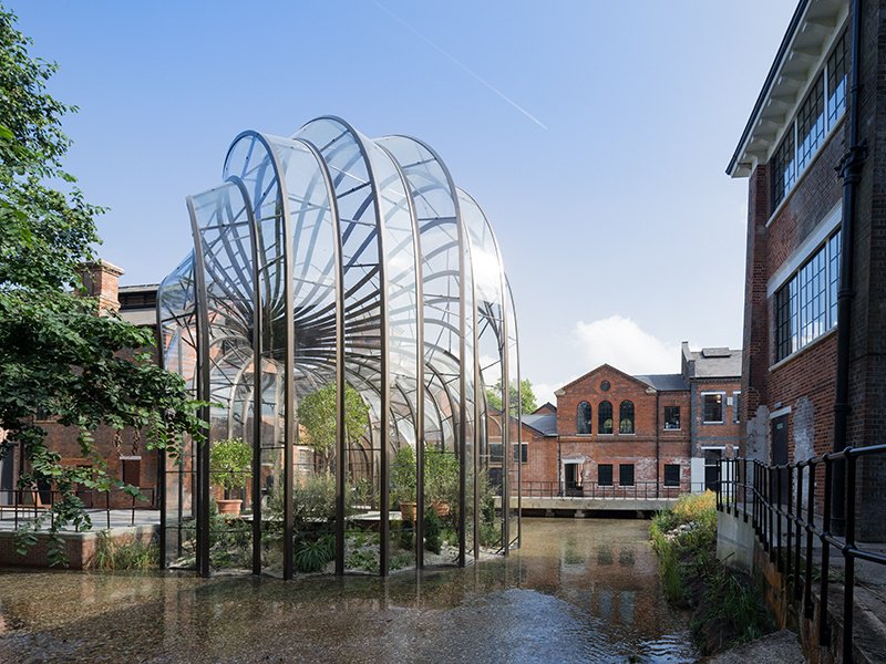 Distillery Bombay Sapphire commissioned Heatherwick Studio to create an in-house production facility on the site of a former water-powered paper mill in England. Photograph: Iwan Baan