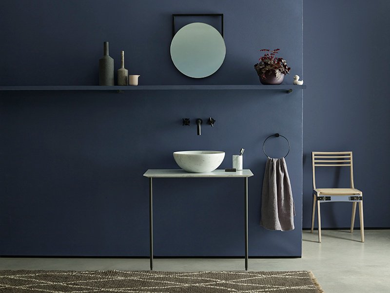 Trumpet by Earthborn is a deep bluey purple with chalky undertones, designed to envelop and relax.