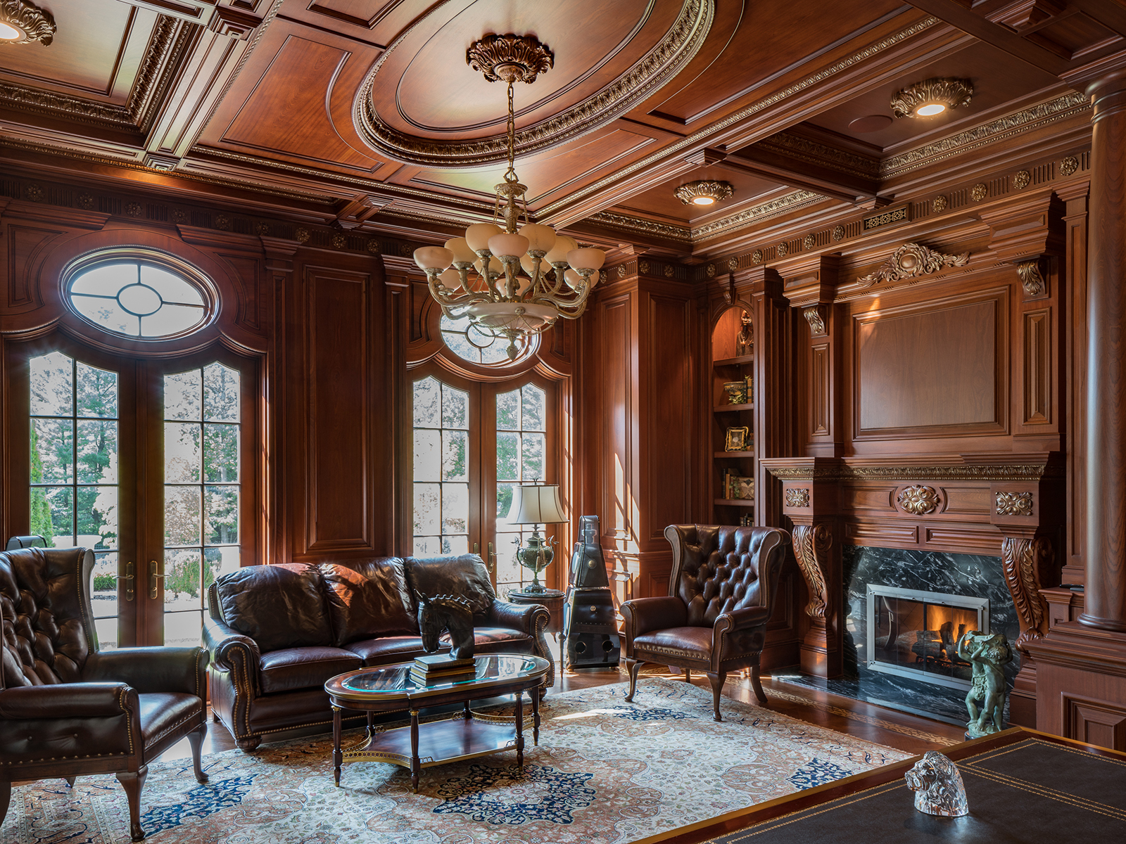A private sitting room within the estate's mahogany-clad library