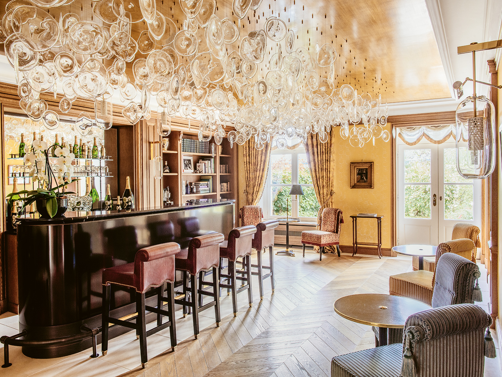 Bar at Maison Belle Epoch in Maison Perrier-Jouët's Belle Epoque Society offers a range of experiences based around its champagnes at its historic site on avenue de Champagne in Épernay, Champagne, France
