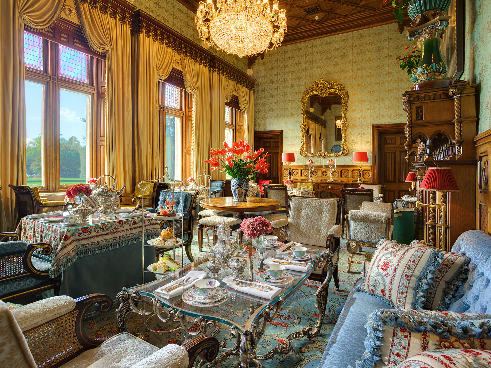 The ornate and traditional Connaught Room at Ashford Castle, Ireland