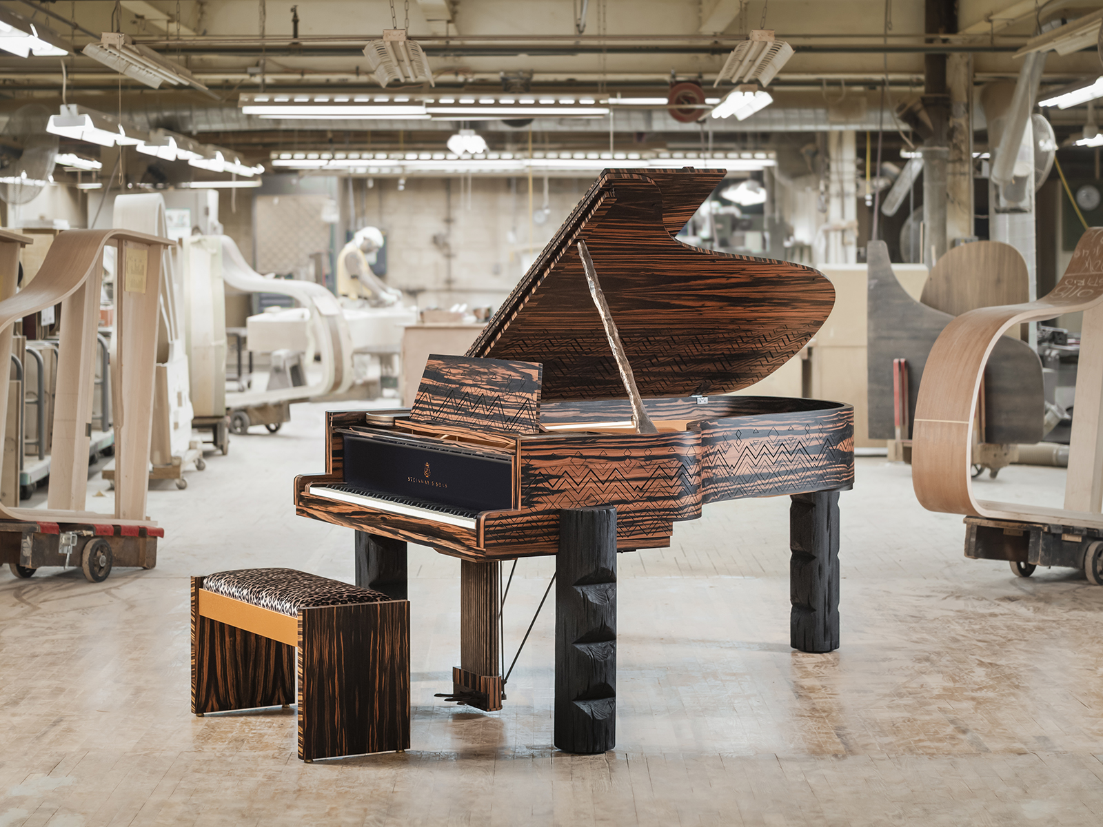Grand piano in a factory