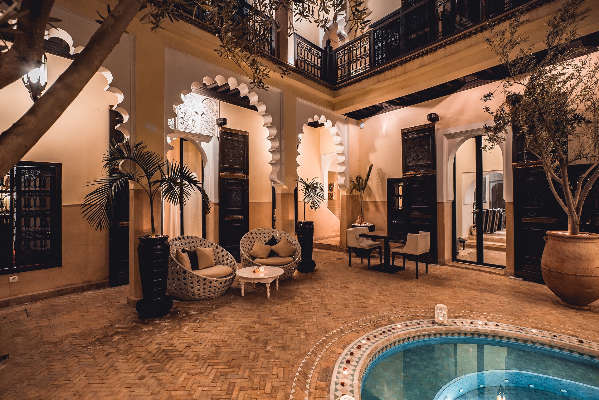 The medieval citadel of Marrakesh is the setting for the opulent Riad Anyr, a 12-bedroom, 12-bathroom mansion with an interior courtyard and a rooftop terrace with views of the Atlas Mountains.