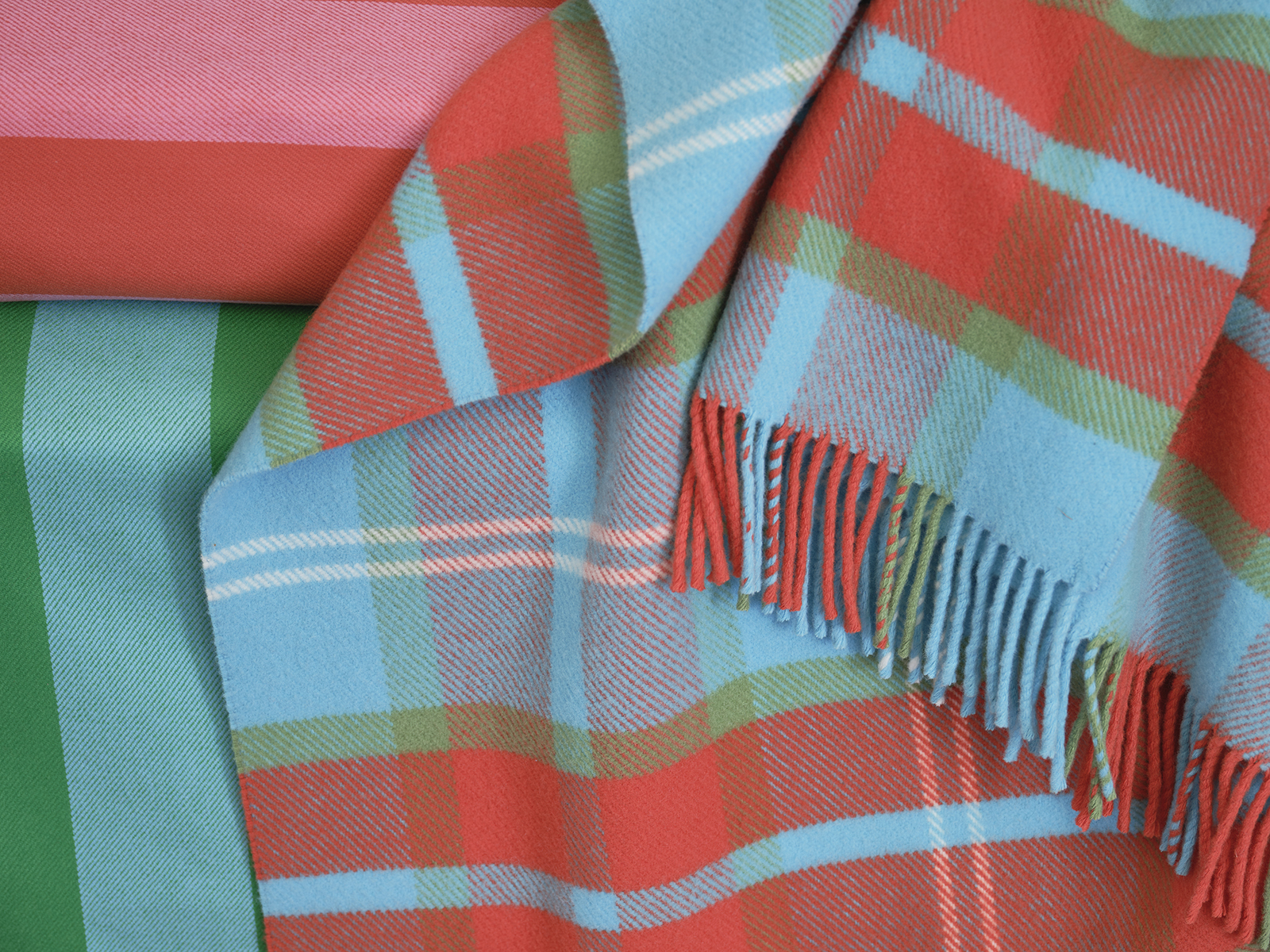 Blue, pink and green check fabric