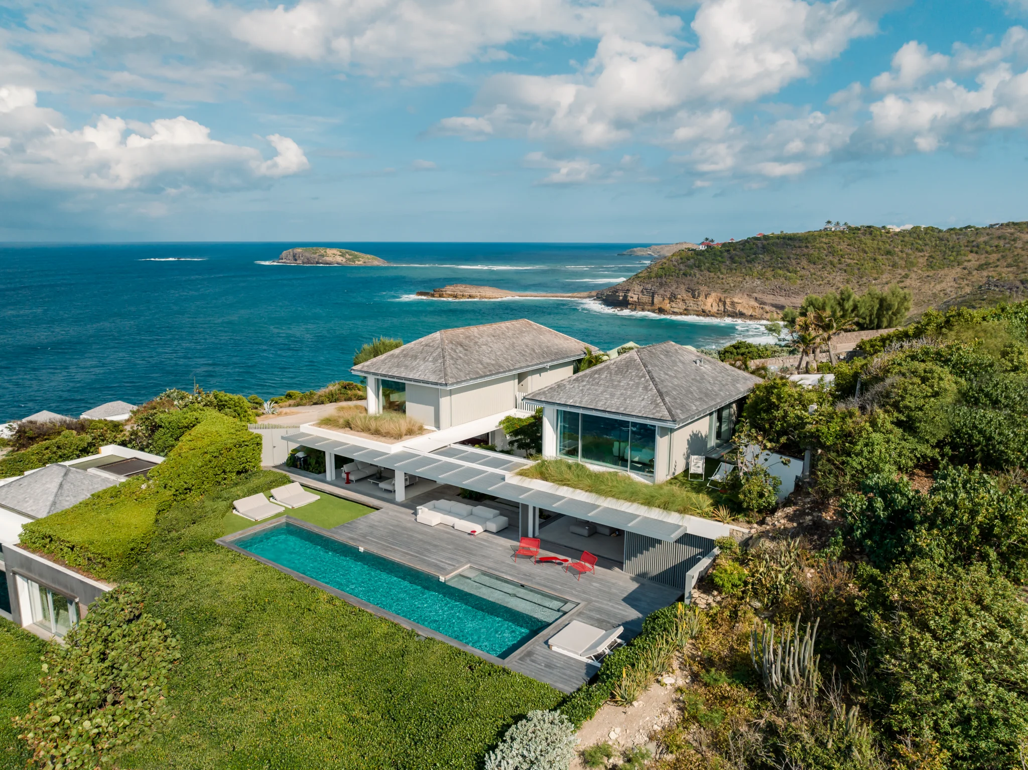 With its tranquil indoor-outdoor living spaces, infinity-edge pool, and Zen-like gardens, Villa CEO is the perfect escape with a 290-degree view of the Atlantic Ocean and the island of St. Martin.